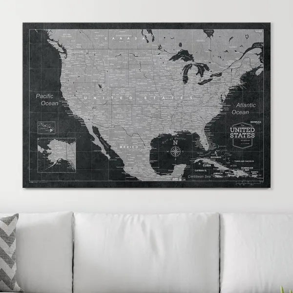 Modern Slate - Push Pin USA Map Pin Board - Overstock Sale!
