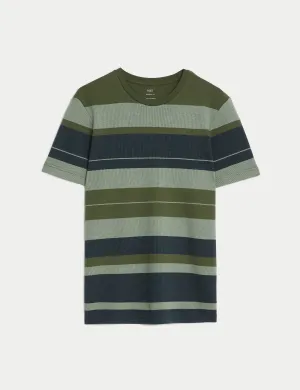 Pure Cotton Double Knit Striped T-Shirt