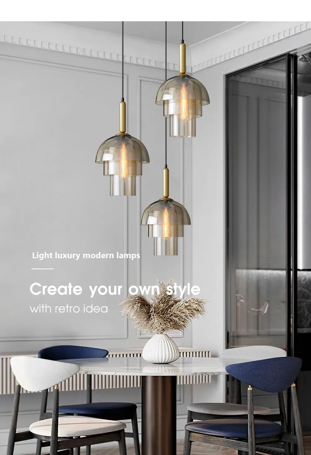 WAD Modern LED Pendant Lamp Vintage Art Champagne Glass